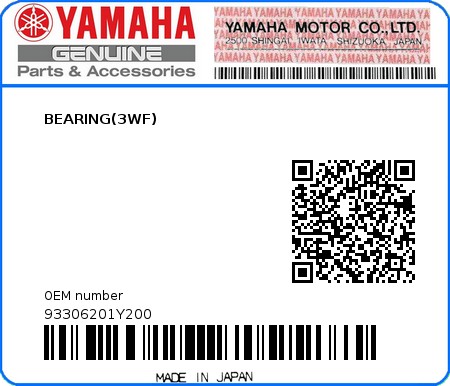 Product image: Yamaha - 93306201Y200 - BEARING(3WF)  0