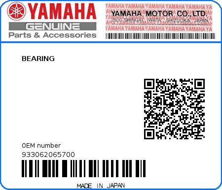 Product image: Yamaha - 933062065700 - BEARING  0