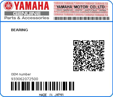 Product image: Yamaha - 933062072500 - BEARING  0
