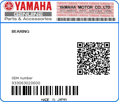 Product image: Yamaha - 933063020600 - BEARING  0