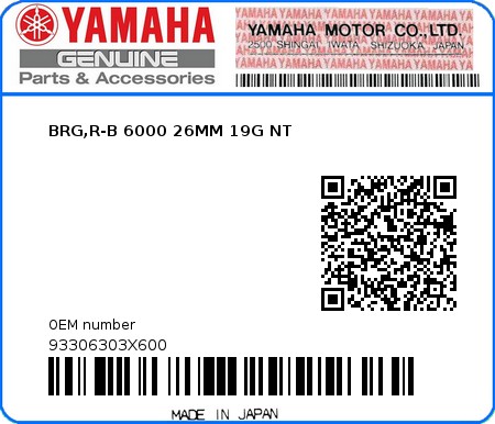 Product image: Yamaha - 93306303X600 - BRG,R-B 6000 26MM 19G NT  0