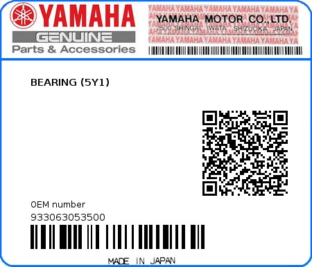 Product image: Yamaha - 933063053500 - BEARING (5Y1) 