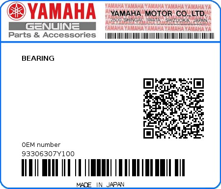Product image: Yamaha - 93306307Y100 - BEARING  0