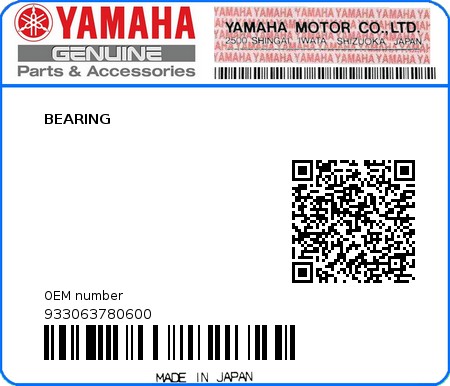 Product image: Yamaha - 933063780600 - BEARING 