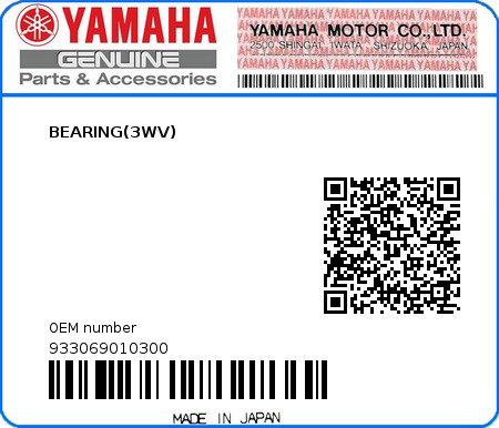 Product image: Yamaha - 933069010300 - BEARING(3WV) 