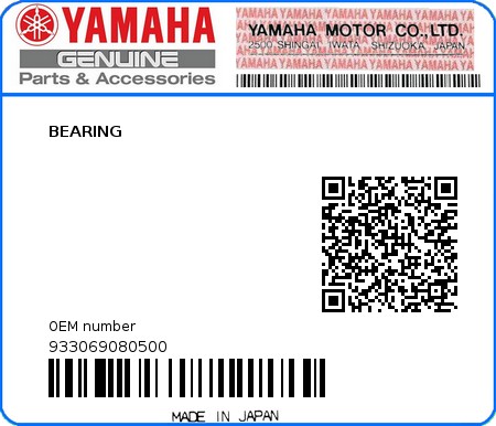 Product image: Yamaha - 933069080500 - BEARING 