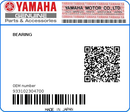 Product image: Yamaha - 933102304700 - BEARING 