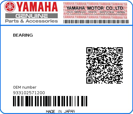 Product image: Yamaha - 933102571200 - BEARING  0