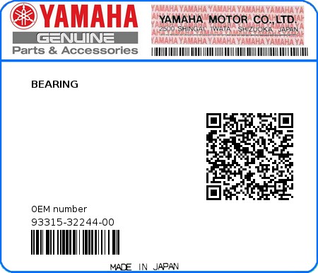 Product image: Yamaha - 93315-32244-00 - BEARING 