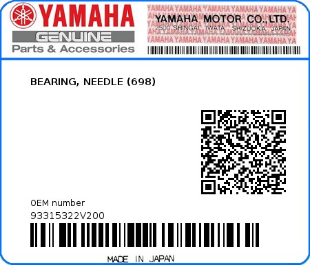 Product image: Yamaha - 93315322V200 - BEARING, NEEDLE (698) 