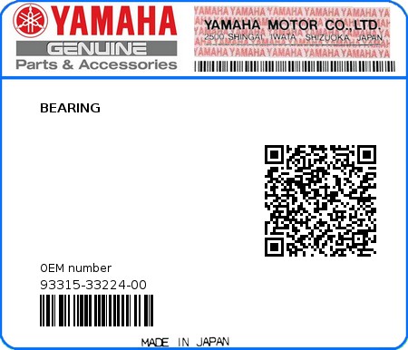 Product image: Yamaha - 93315-33224-00 - BEARING 