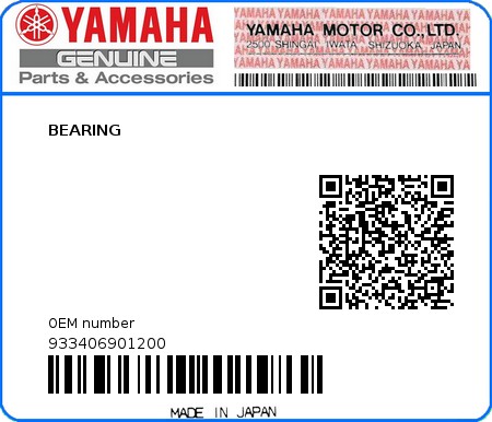 Product image: Yamaha - 933406901200 - BEARING 