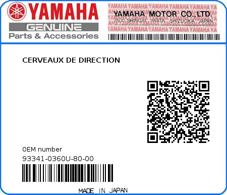 Product image: Yamaha - 93341-0360U-80-00 - CERVEAUX DE DIRECTION  0