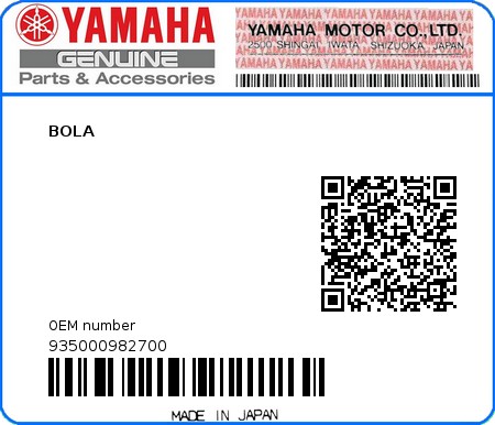 Product image: Yamaha - 935000982700 - BOLA  0