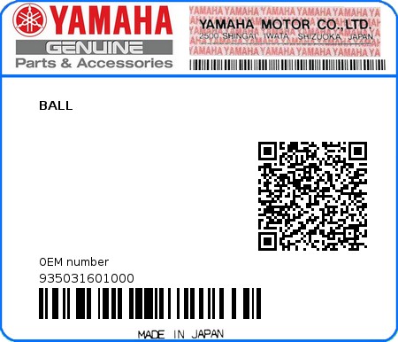 Product image: Yamaha - 935031601000 - BALL   0