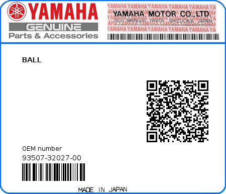 Product image: Yamaha - 93507-32027-00 - BALL 