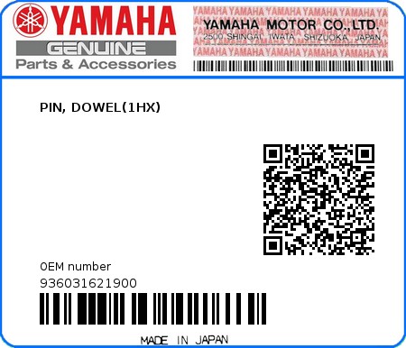 Product image: Yamaha - 936031621900 - PIN, DOWEL(1HX) 