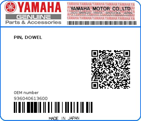 Product image: Yamaha - 936040613600 - PIN, DOWEL  0