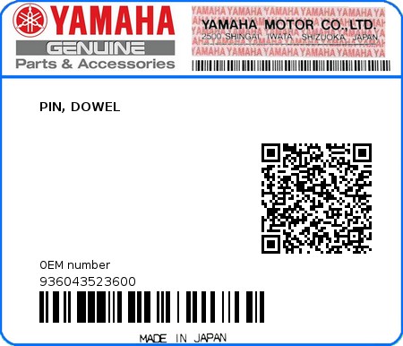 Product image: Yamaha - 936043523600 - PIN, DOWEL  0