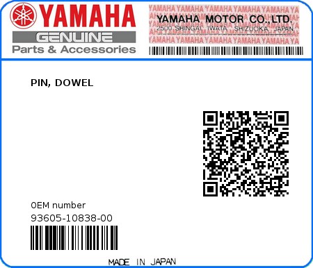 Product image: Yamaha - 93605-10838-00 - PIN, DOWEL  0