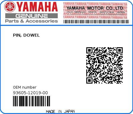 Product image: Yamaha - 93605-12019-00 - PIN, DOWEL  0