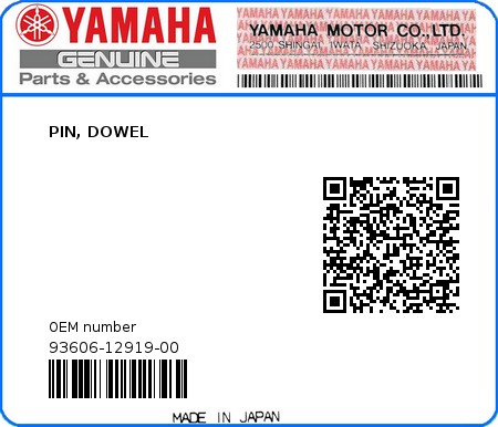 Product image: Yamaha - 93606-12919-00 - PIN, DOWEL  0