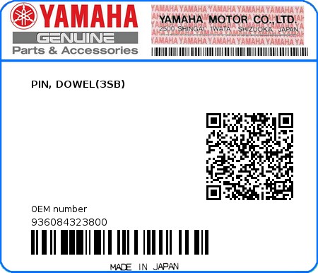 Product image: Yamaha - 936084323800 - PIN, DOWEL(3SB)  0