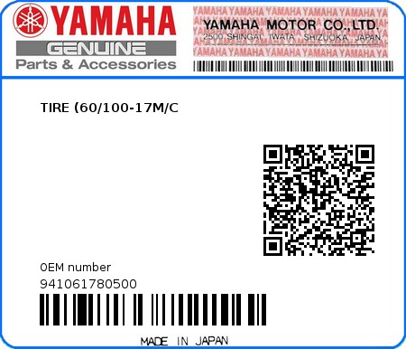 Product image: Yamaha - 941061780500 - TIRE (60/100-17M/C 