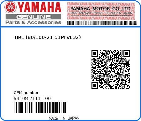 Product image: Yamaha - 94108-2111T-00 - TIRE (80/100-21 51M VE32) 