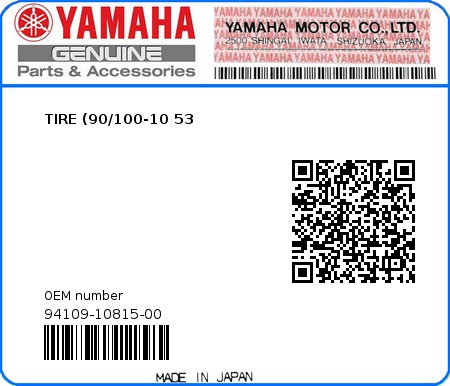 Product image: Yamaha - 94109-10815-00 - TIRE (90/100-10 53 