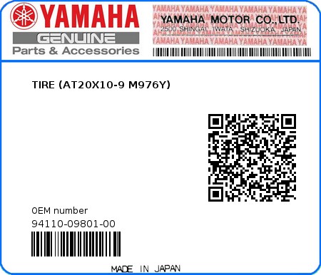 Product image: Yamaha - 94110-09801-00 - TIRE (AT20X10-9 M976Y)  0