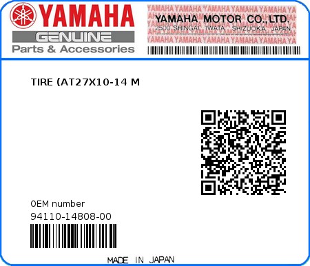 Product image: Yamaha - 94110-14808-00 - TIRE (AT27X10-14 M 