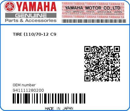 Product image: Yamaha - 941111280200 - TIRE (110/70-12 C9 