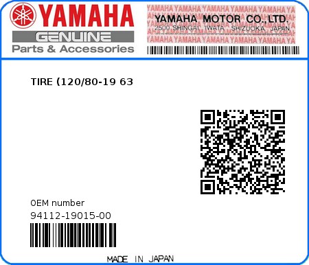 Product image: Yamaha - 94112-19015-00 - TIRE (120/80-19 63 