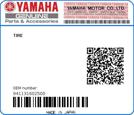 Product image: Yamaha - 941131602500 - TIRE 