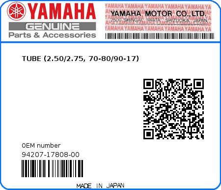 Product image: Yamaha - 94207-17808-00 - TUBE (2.50/2.75, 70-80/90-17) 