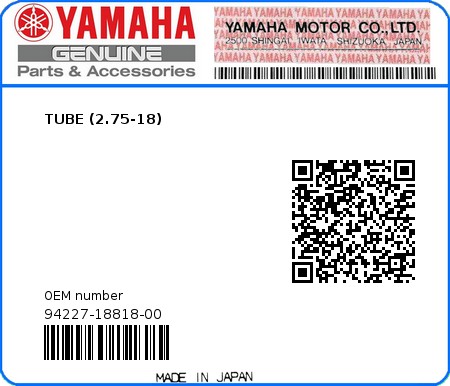 Product image: Yamaha - 94227-18818-00 - TUBE (2.75-18)  0