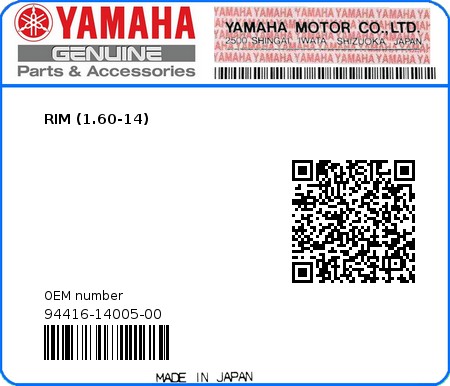 Product image: Yamaha - 94416-14005-00 - RIM (1.60-14)  0