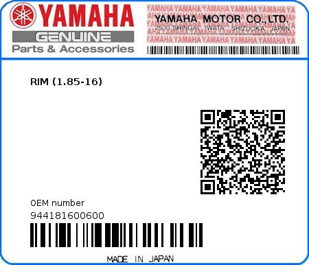 Product image: Yamaha - 944181600600 - RIM (1.85-16) 