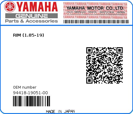 Product image: Yamaha - 94418-19051-00 - RIM (1.85-19) 