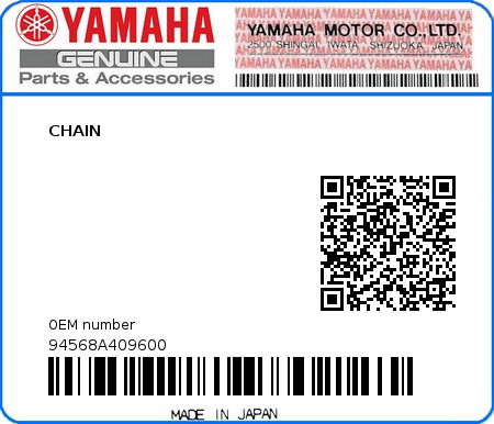 Product image: Yamaha - 94568A409600 - CHAIN 