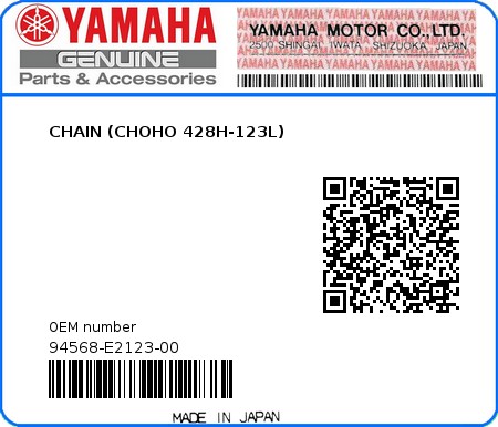 Product image: Yamaha - 94568-E2123-00 - CHAIN (CHOHO 428H-123L)  0