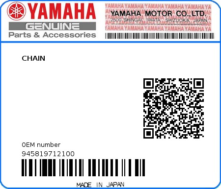 Product image: Yamaha - 945819712100 - CHAIN 