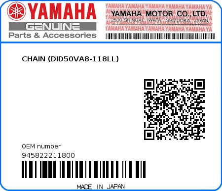 Product image: Yamaha - 945822211800 - CHAIN (DID50VA8-118LL) 