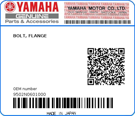 Product image: Yamaha - 9502N0601000 - BOLT, FLANGE  0