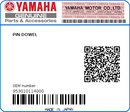 Product image: Yamaha - 953010114000 - PIN DOWEL   0