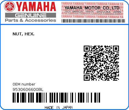 Product image: Yamaha - 9530606600BL - NUT, HEX.  