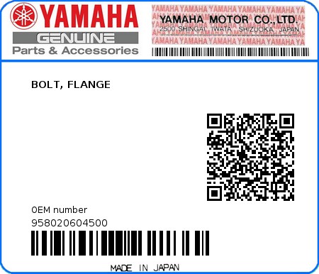 Product image: Yamaha - 958020604500 - BOLT, FLANGE 