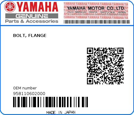 Product image: Yamaha - 958110602000 - BOLT, FLANGE 