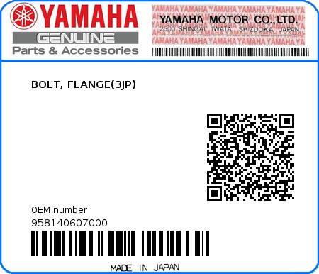 Product image: Yamaha - 958140607000 - BOLT, FLANGE(3JP)  0